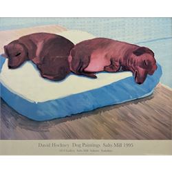 After David Hockney (British 1937-): 'Dog Paintings Salt Mill 1995', colour lithograph exhibition poster pub. for 1853 Gallery Salts Mill Saltaire Yorkshire 1995, 52cm x 64cm