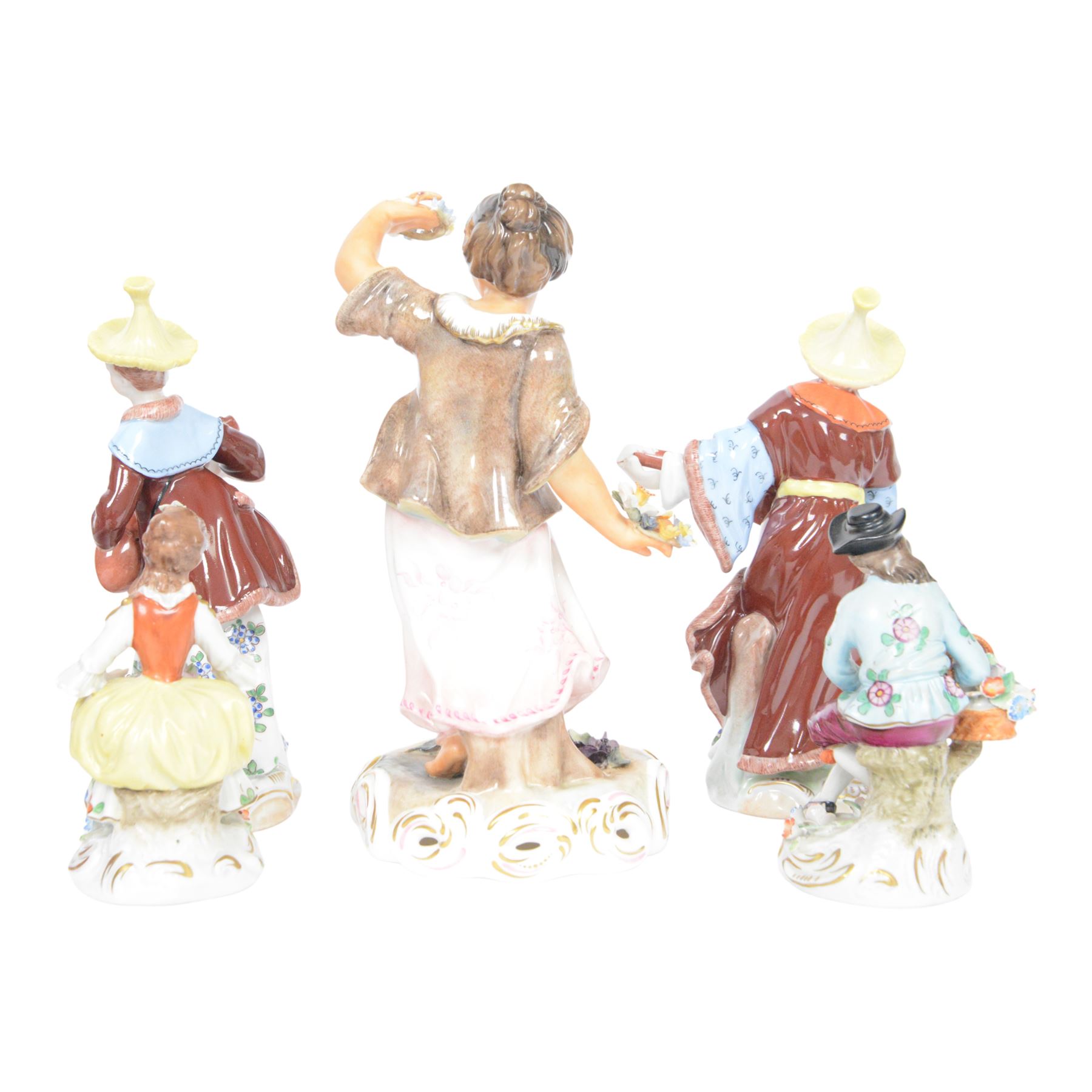Royal Crown Derby figure Spring, together with Pair of Dresden Malabar musicians and two others    