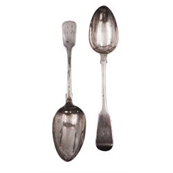 Pair of Victorian Exeter silver Fiddle pattern table spoons, hallmarked Robert Williams & Sons, Exeter 1851