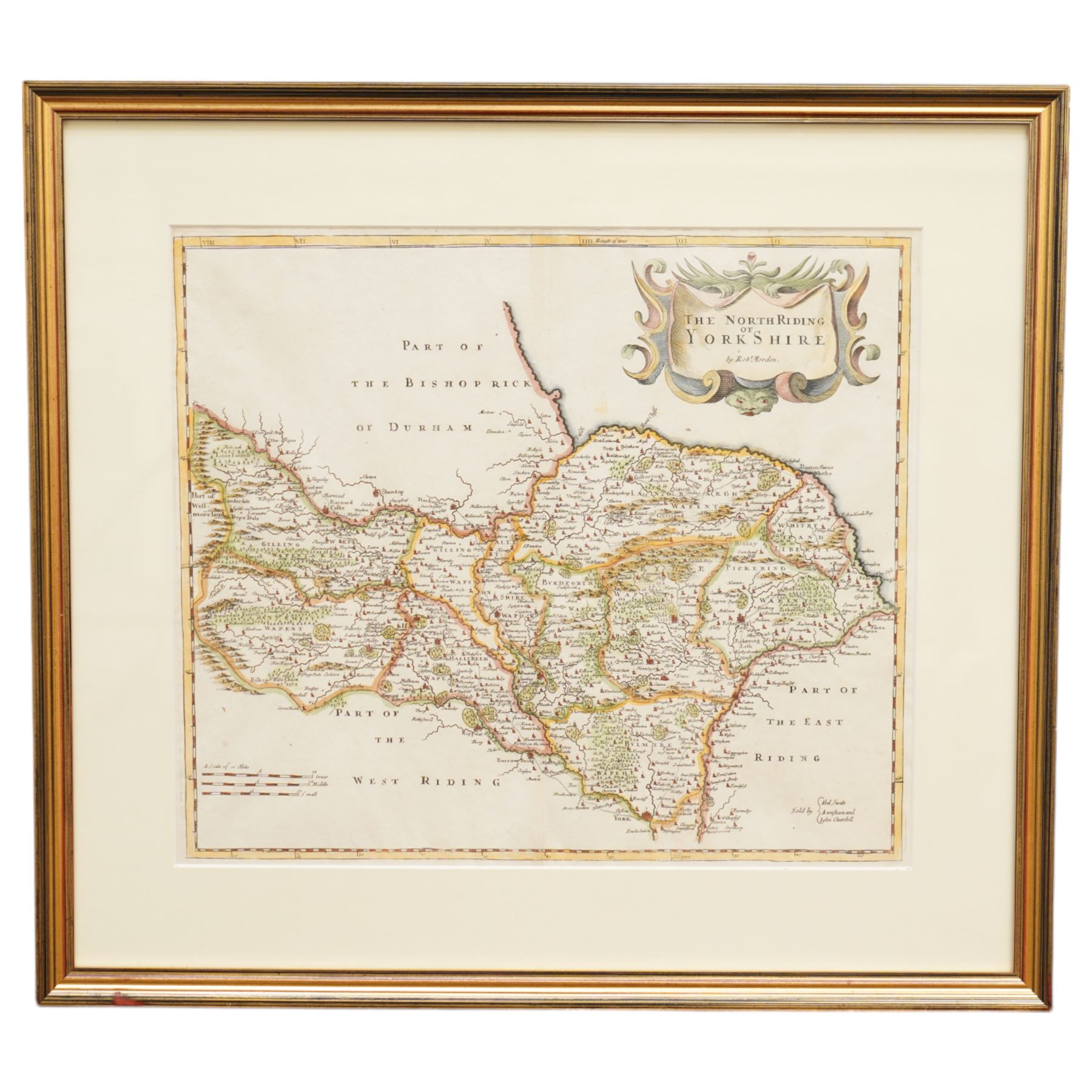Robert Morden (British c.1650-1703): 'The North Riding of Yorkshire', 17th/18th century engraved map with hand-colouring 37cm x 42cm