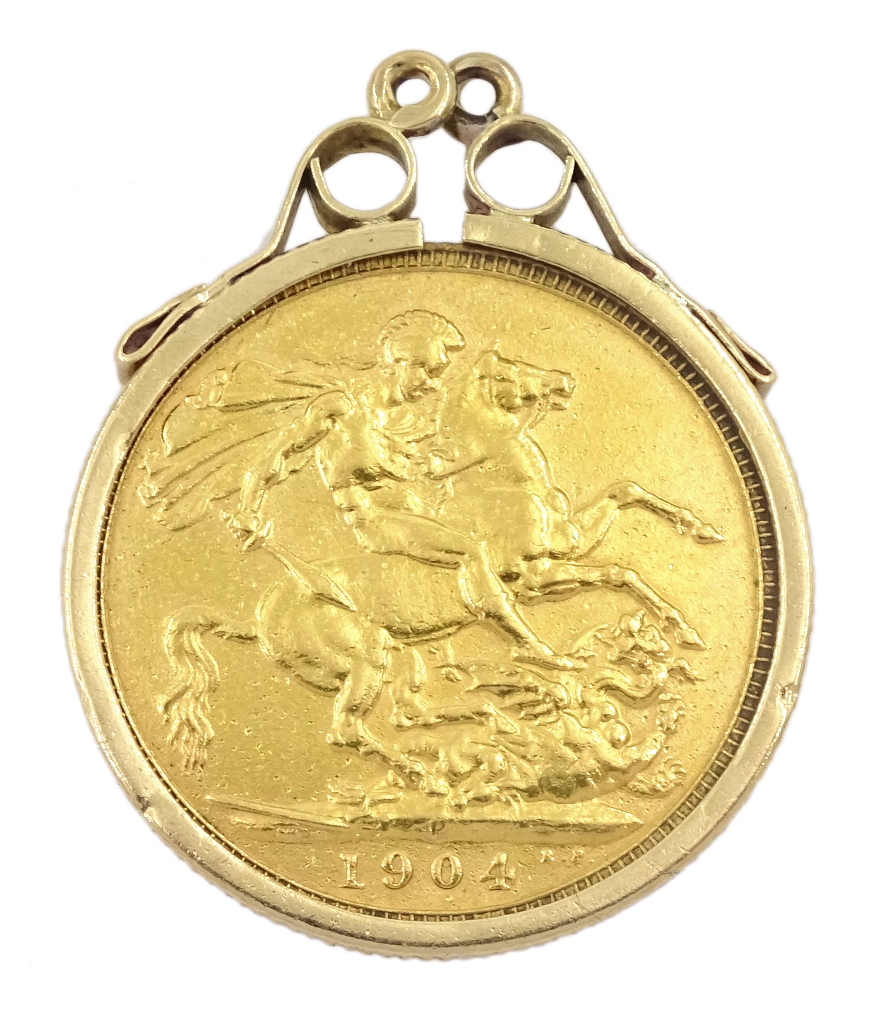 King Edward VII 1904 gold full sovereign coin, Pert mint, loose mounted in 9ct gold pendant, hallmarked
