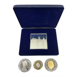 H.M. The Queen's official  birthday sterling silver ingot cased with Danbury Mint certificate, Queen Elizabeth II Bailiwick of Jersey 2006 silver proof five pounds, Gibraltar 2006 silver proof five pounds and 2006 Brunel silver proof two pound coin
