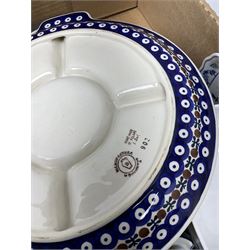 Collection of ceramics in four boxes to include two Meissen onion pattern blue and white plates, each with blue painted crossed swords mark to base,  Hornsea Fauna, West German plate etc