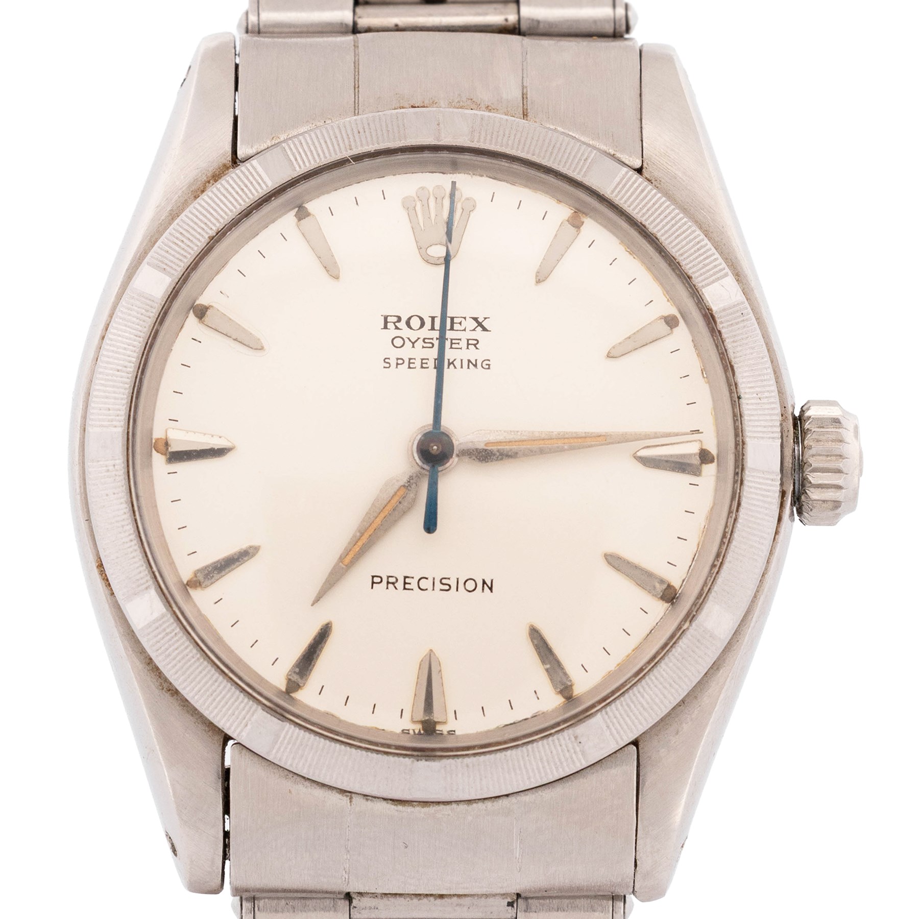 Rolex Oyster Speedking Precision gentleman's stainless steel manual wind wristwatch, circa 1961, Ref. 6421, serial No. 649563, silvered dial with dagger hour markers, on Rolex expanding stainless steel bracelet, with fold-over clasp