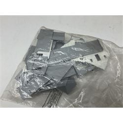 Three unmade construction kits - Airfix 1:24 scale Supermarine Spitfire Mk.1A; predominantly in unopened factory packaging with instructions and decal sheet; Frog Shell Welder with instructions; and Airfix Battle of Waterloo Farmhouse (instructions on box base); all boxed (3)