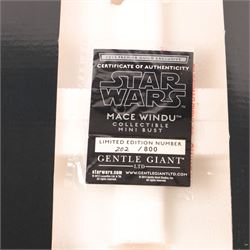 Four limited edition Gentle Giant Star Wars collectible mini busts, comprising 2013 Premier Guild Exclusive Mace Windu, Collector's Club Edition Han Solo in Stormtrooper Disguise, Revenge of the Sith Obi-Wan Kenobi and Return of the Jedi Emperor Palpatine, all boxed