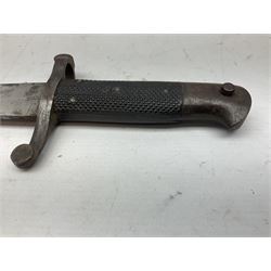 19th century Bayonet with 58cm fullered Yataghan shaped blade, stamped with anchor mark, with leather scabbard