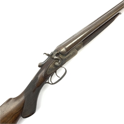 19th century E. Lingard & Co. Grimsby 12-bore side-by-side double barrel hammer shotgun No.30744, stock and action only, barrel not in proof RFD ONLY