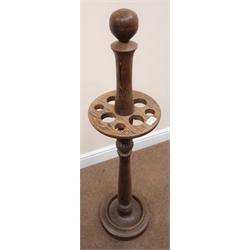  Early 20th century circular hardwood cue or stick stand, H114cm  