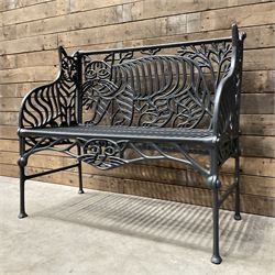 Richard Bawden (1936-2024); - Cat design painted cast iron garden bench