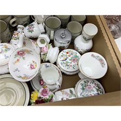 Stone pamchen, together with Hornsea cornrose coffee cans and saucers, Aynsley Pembroke vases, and trinket dishes, Royal Worcester egg coddler etc, in two boxes 