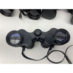 Pair of French binoculars by A.Tubeue Paris, together with three other pairs of binoculars including Telemax 5, Tasco Zip and Hanimax examples and a Panavue automatic slider viewer