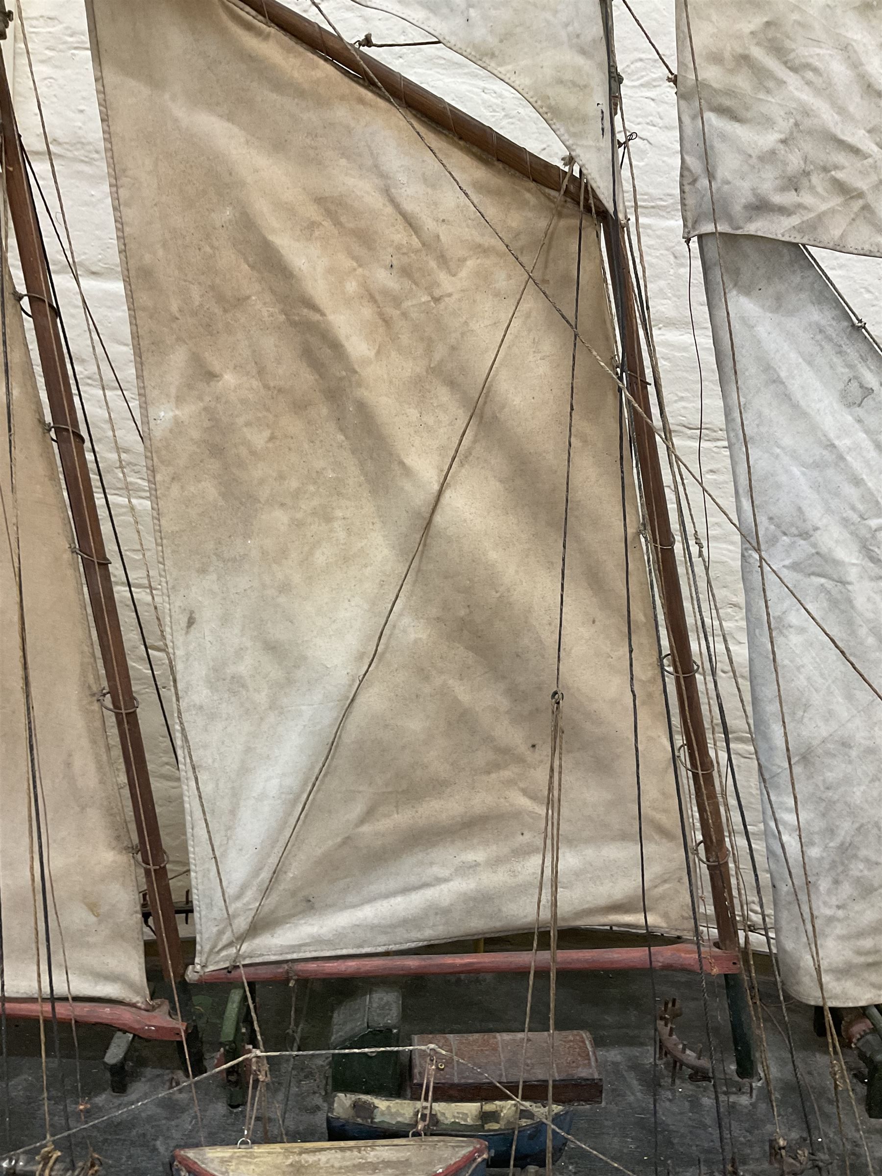 Late Victorian scratch built model of 18th century ship in full sail with the name Ann & Mary painted to the hull, upon a wooden stand, H128cm
