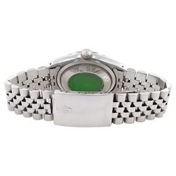 Rolex Oyster Perpetual Datejust gentleman's stainless steel automatic wristwatch, circa 1990, Ref. 16220, serial No. E271806, cream dial with Roman numeral hour markers, on Jubilee stainless steel bracelet with fold-over clasp, boxed with papers