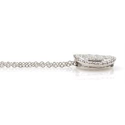 18ct white gold pave set round brilliant cut diamond circular pendant necklace, stamped