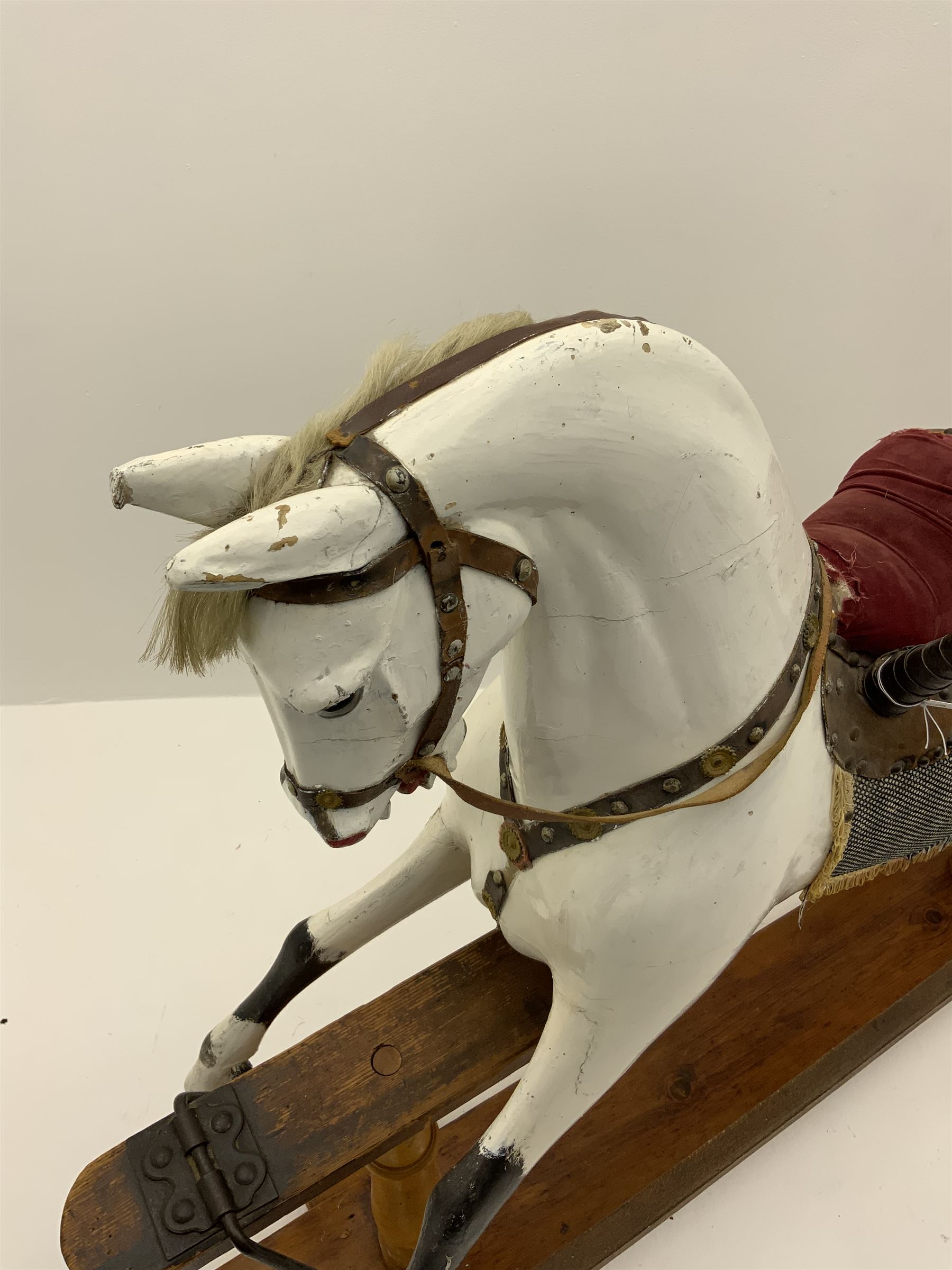 Victorian white finished rocking horse, complete with studded saddle