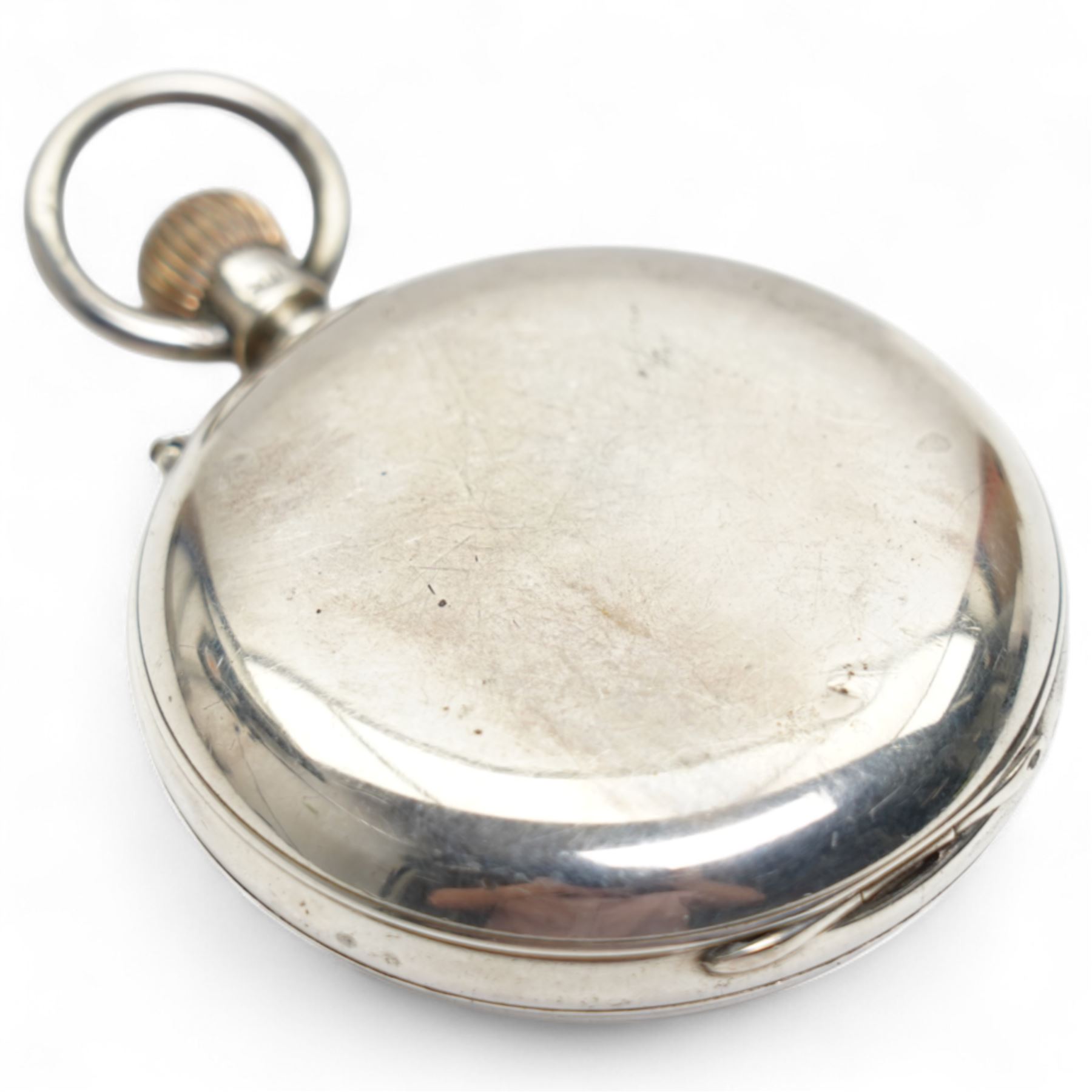 Victorian silver open face keyless lever pocket watch by Sir John Bennett, London, No.87918, cream dial with Roman numeral hour markers and subsidiary seconds dial, case makers mark JW, London 1898