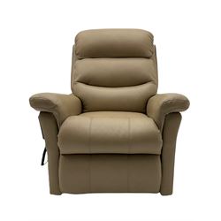 La-Z-boy pair of electric reclining armchairs, and matching three seat sofa, upholstered in beige leather