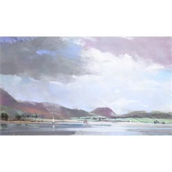 Christopher John Assheton-Stones (British 1947-1999): Sailing on the Lake, pastel unsigned 38cm x 64cm
