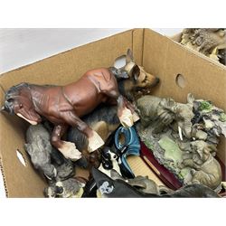 Quantity of animal figures to include matte Beswick Shire horse model 2578, Coopercraft spaniel, Melba Ware German Shepherd and grey Shire horse, Border Fine Arts, Poole Dolphin, other composite and ceramic animal figures 