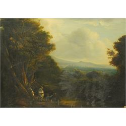 English School (19th Century): Travellers looking towards a Mountain, oil on canvas unsign...