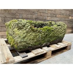 Large 19th century weathered rectangular stone trough