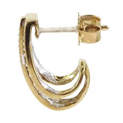 Pair of 9ct gold diamond set half hoop earrings, hallmarked