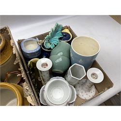 Quantity of ceramics to include two tone stoneware jars and jugs, Denby, studio pottery, vases, commemorative ware etc in three boxes