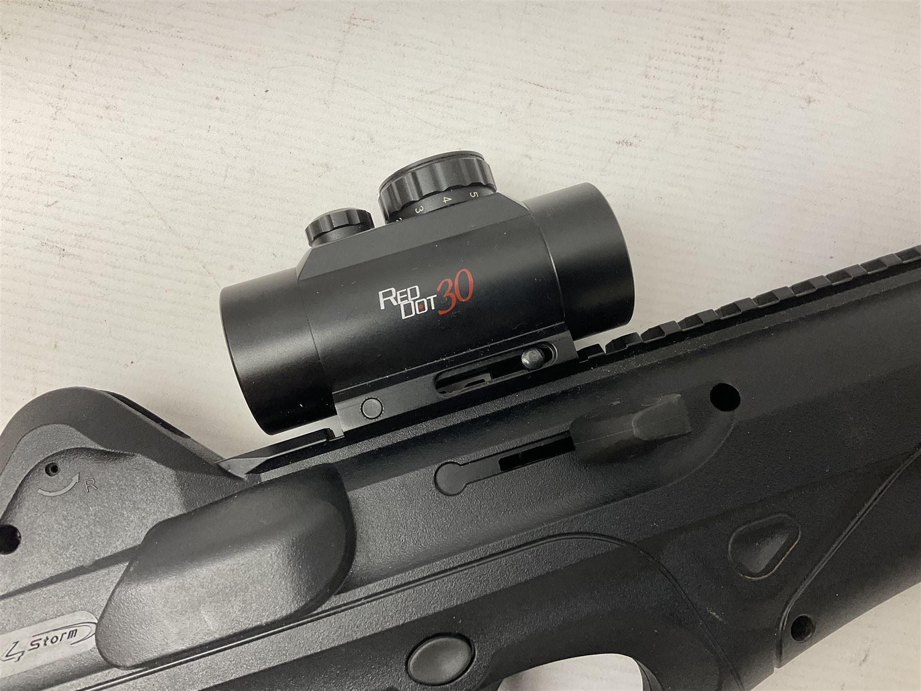 Beretta Cx4 Storm .177 CO2 rifle with Hawke Red Dot 30 scope L78cm; in fitted hard carrying case with two magazines and 88g cylinder; NB: AGE RESTRICTIONS APPLY TO THE PURCHASE OF AIR WEAPONS.
