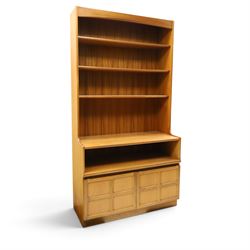 Nathan - 'Squares' open bookcase, with three shelves above an open recess, with twin squar...