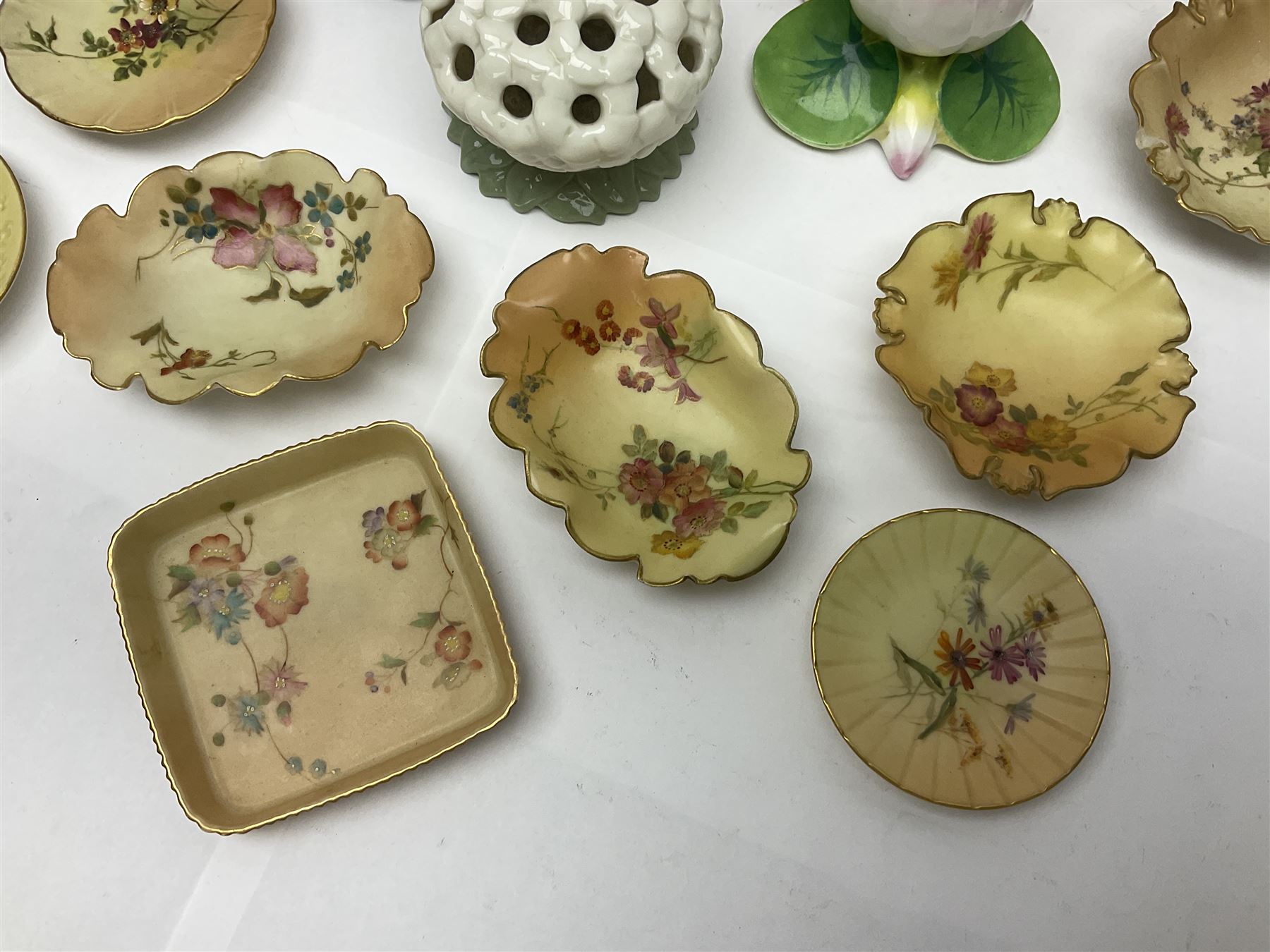 Collection of Royal Worcester and similar ceramics, including blush ivory trinket dishes, vases etc 