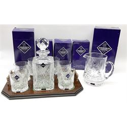 Edinburgh Crystal set, comprising square decanter, six old fashioned tumblers on a gallery tray, together with Edinburgh crystal water jug. 