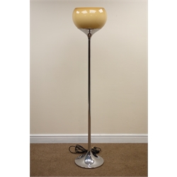  Harvey Guzzini 'Bud Grande' standard lamp, chromed metal tulip stem with amber and white plastic shade, makers label, H169cm  