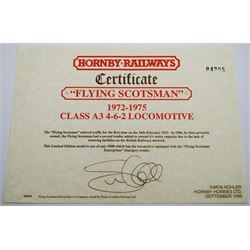 A Limited Presentation Edition Hornby OO gauge model railway trainset: 'The Flying Scotsman' 1972-1975, with certificate. 