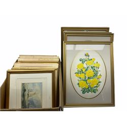 Ten J.M.W. Turner prints from the Tate Gallery in gilt frames with certificates, H15cm W22cm and a further four prints from the Royal National Rose Society