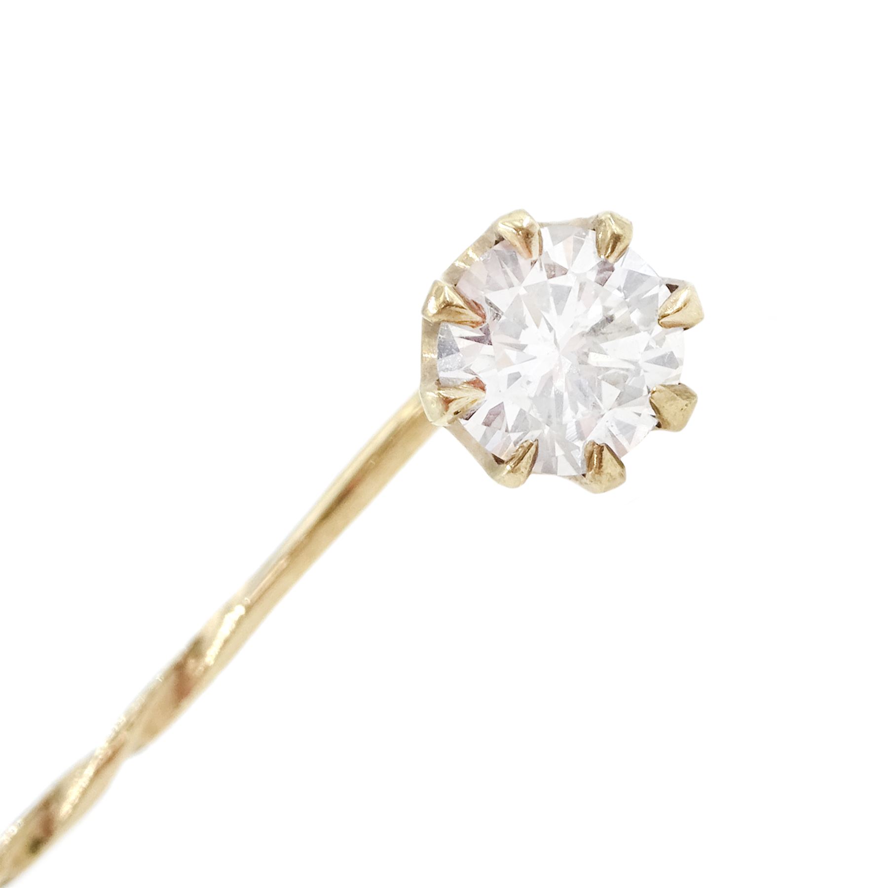 9ct gold single stone diamond stick pin, diamond approx 0.35 carat