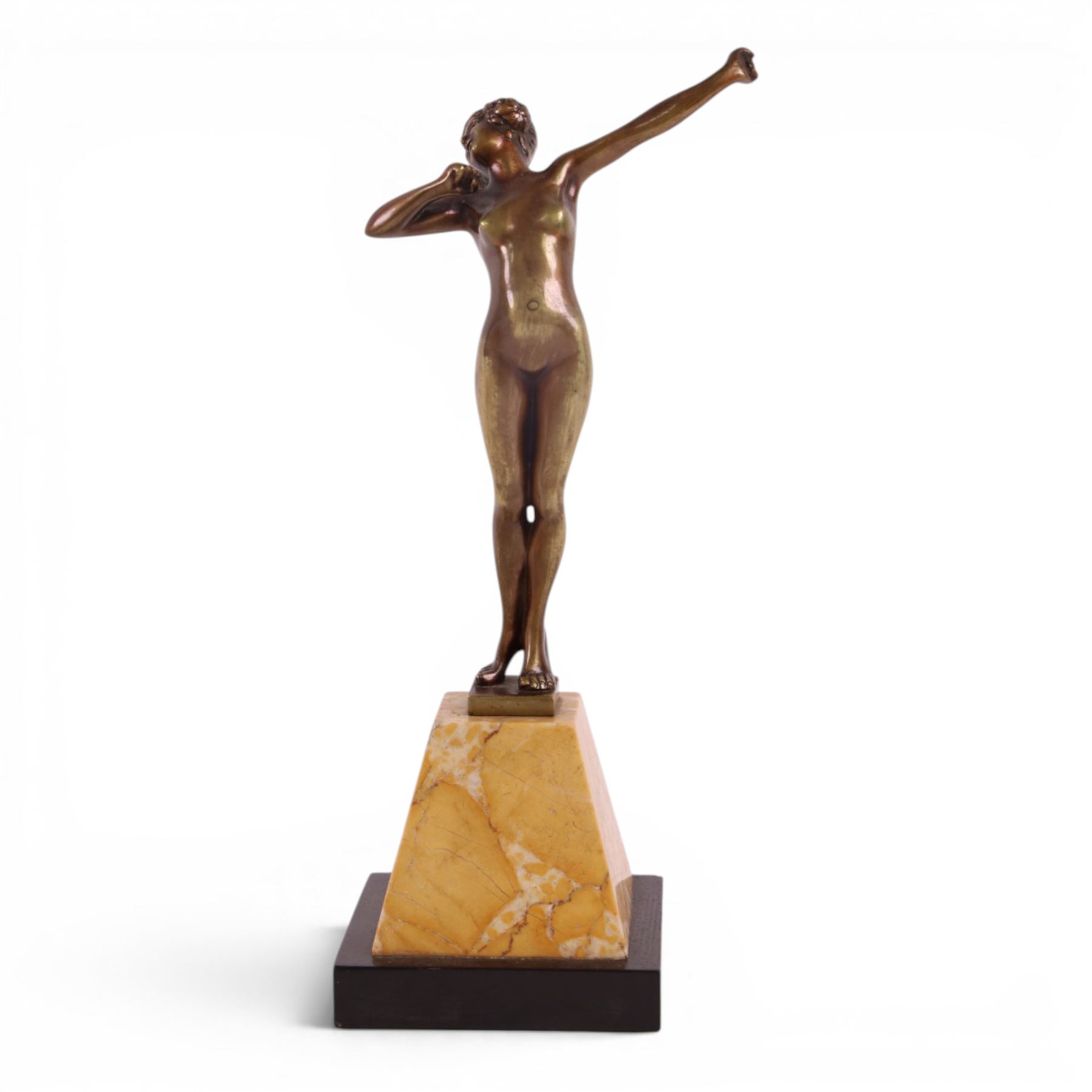 After Paul Philippe, Le Reveil, patinated bronze, upon a marble base, H30cm