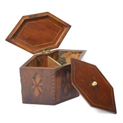 Late 18th Century inlaid mahogany hexagonal tea caddy, W19cm 