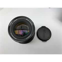 'Zenza Bronica SQ-B' camera fitted with 'Zenza Bronica Zenzanon-PS 1:28 f=80mm' lens, 'Zenza Bronica Zenzanon-PS 1:4 f=150mm' lens and 'Zenza Bronica Zenzanon-S 1:35 f=50mm' lens, with an instruction booklet