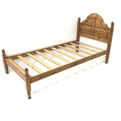 Pair pine framed 3' single beds, W91cm, H107cm, L200cm
