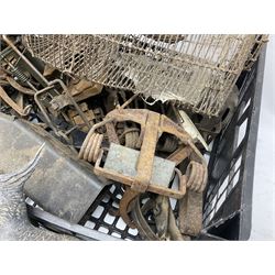 Quantity of animal traps including copper and brass Cymag gas hand pump, gin traps, bird decoys etc, Auctioneer's Note: These traps are sold as artefacts for ornamental purposes only as the use of some of them may be illegal