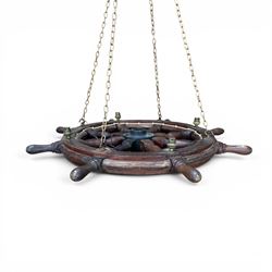 Mid 20th century ships wheel chandelier with four brass bulb fittings