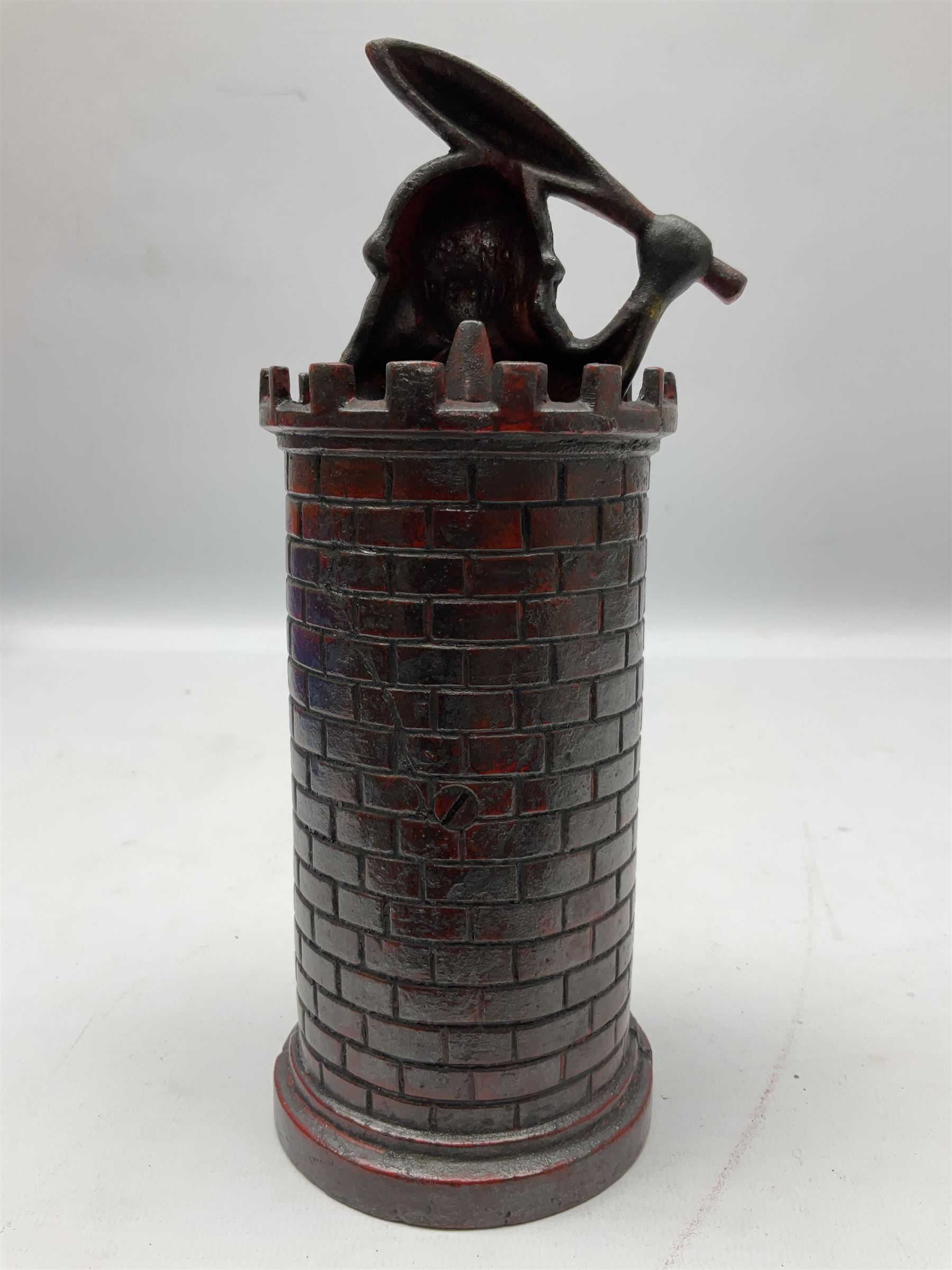 Late 19th century cast-iron mechanical money bank 'Giant in Tower' by John Harper & Co; reg.no.196844, patented 13th August 1892 H23cm