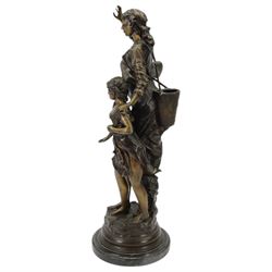 After Hippolyte Francois Moreau (1832-1926), bronzed figure of a a woman and child, signed to base, upon black marble effect plinth, H68cm
