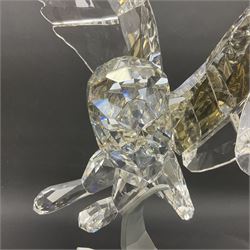 Swarovski Crystal Soulmates, Snowy Owl, upon stylised metal base, H30cm 