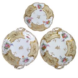 19th century Ridgway tea service, decorated in the 7548 pattern, comprising ten breakfast cups, eleven coffee cups, eleven saucers, tea pot, sucrier and cover, slop bowl, pair of cake plates and further example, a number with printed marks beneath, some with painted iron red pattern number beneath 