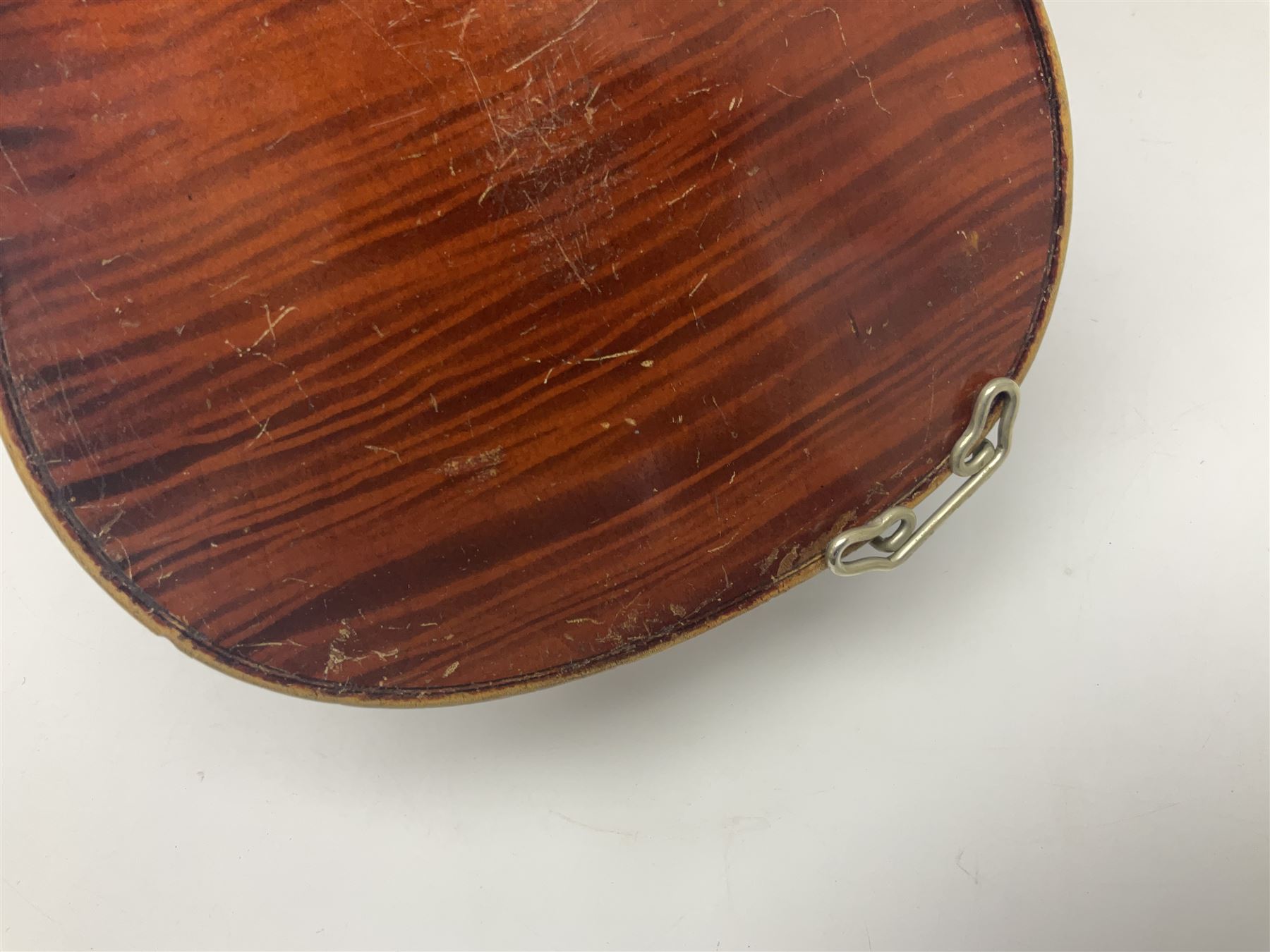 Early 20th century German Saxony three-quarter size violin with 34cm one-piece maple back and ribs and spruce top L55.5cm overall; in ebonised wooden 'coffin' case with bow