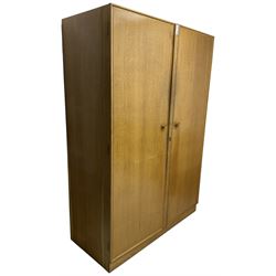 Meredew - mid-20th century oak single wardrobe (W61cm, H153cm, D46cm); and matching double wardrobe (W122cm, H176cm, D54cm)