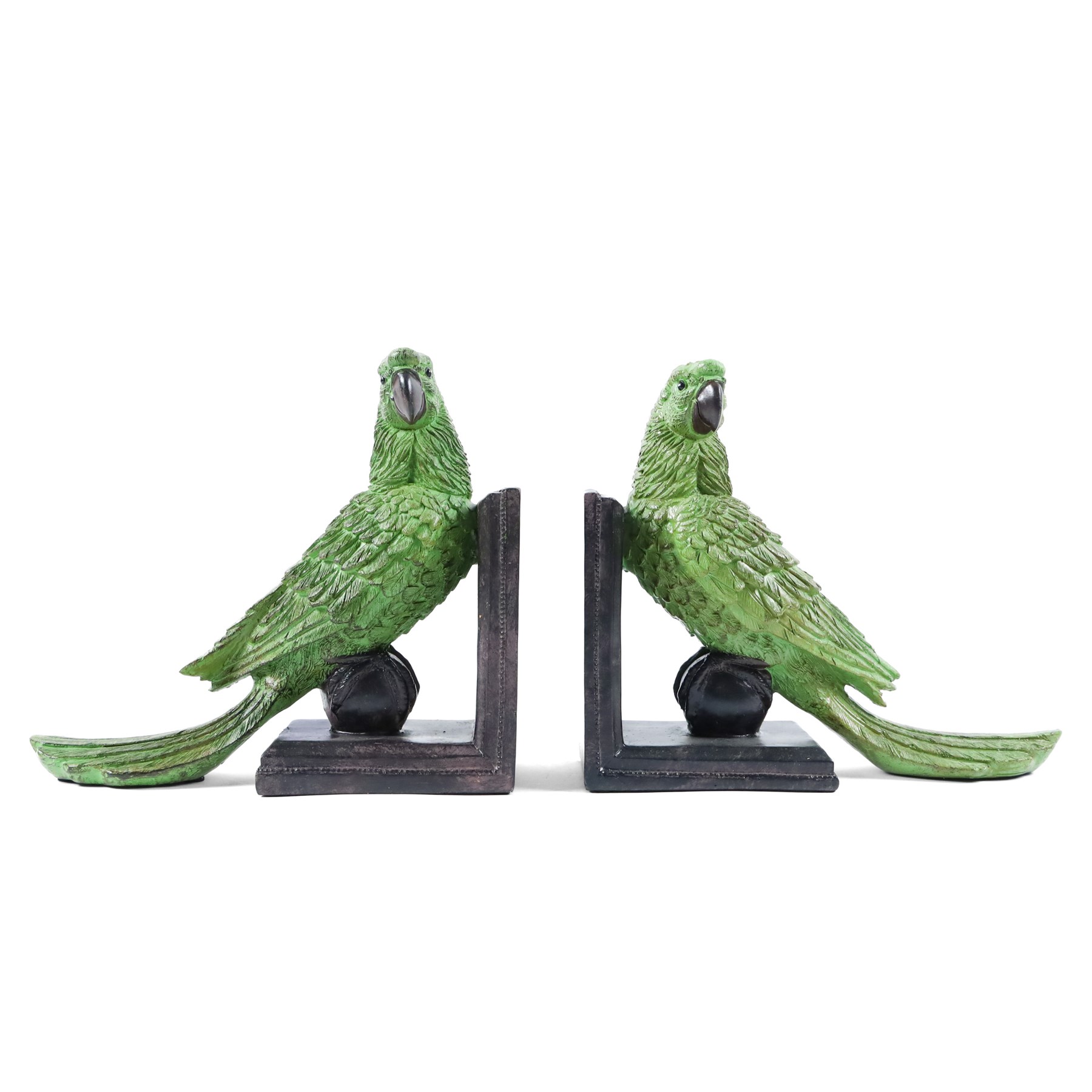 Pair green parrot bookends, H22cm