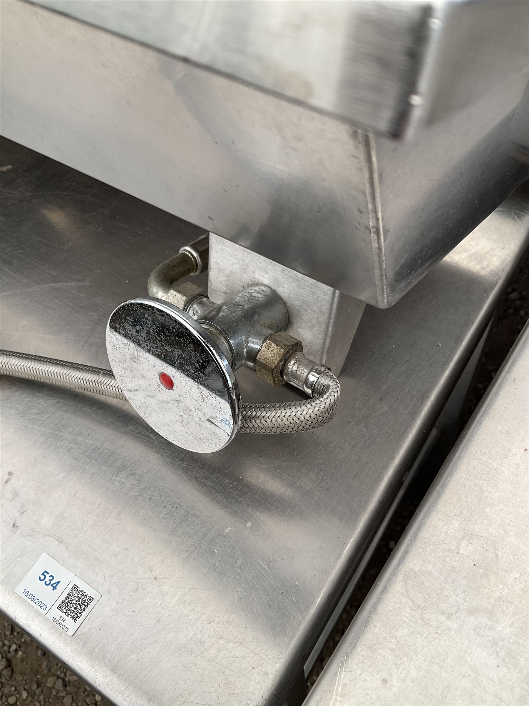 Pair of commercial stainless steel hot and cold hand wash stations, wall mounted, knee press taps - THIS LOT IS TO BE COLLECTED BY APPOINTMENT FROM DUGGLEBY STORAGE, GREAT HILL, EASTFIELD, SCARBOROUGH, YO11 3TX